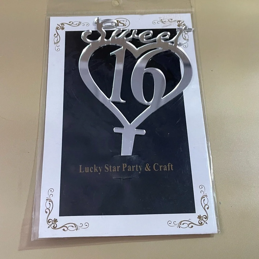 NWT Sweet 16 Cursive Acrylic Mirrored Cake Topper